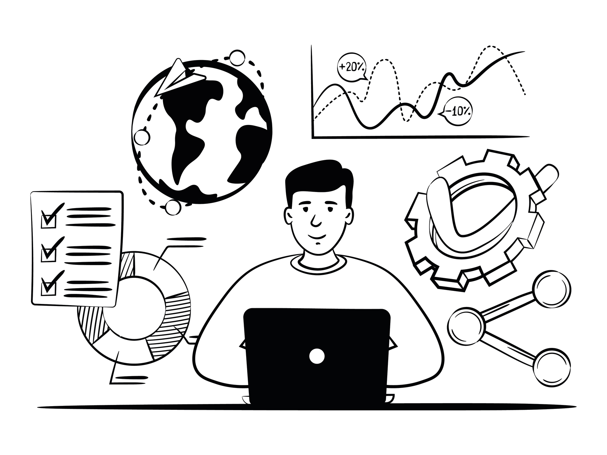 hand drawn vector image of manager studies global innovation for business hand drawn vector image of manager studies global innovation for business