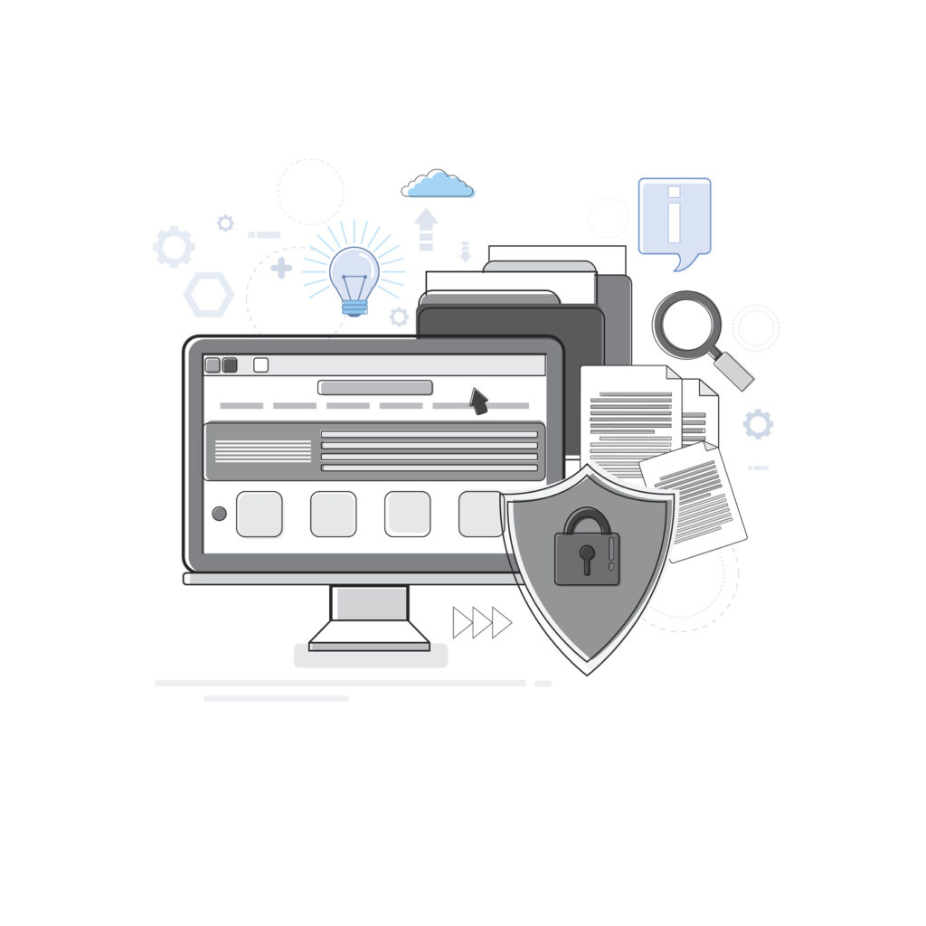 Online Security Data Protection Web Technology Thin Line Online Security Data Protection Web Technology Thin Line Vector Illustration
